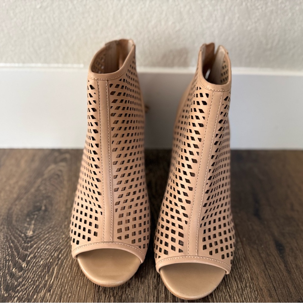 Nordstrom BP Perforated Peep-Toe Booties | Nude/Tan | Block Heel |